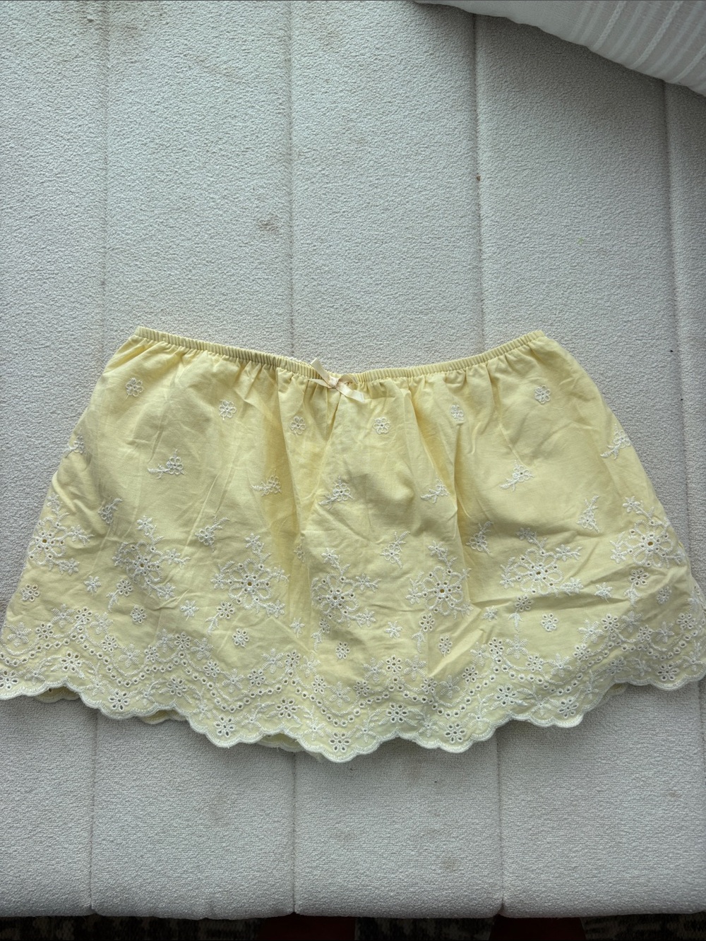 Pale Yellow Eyelet Embroidered Mini Skort